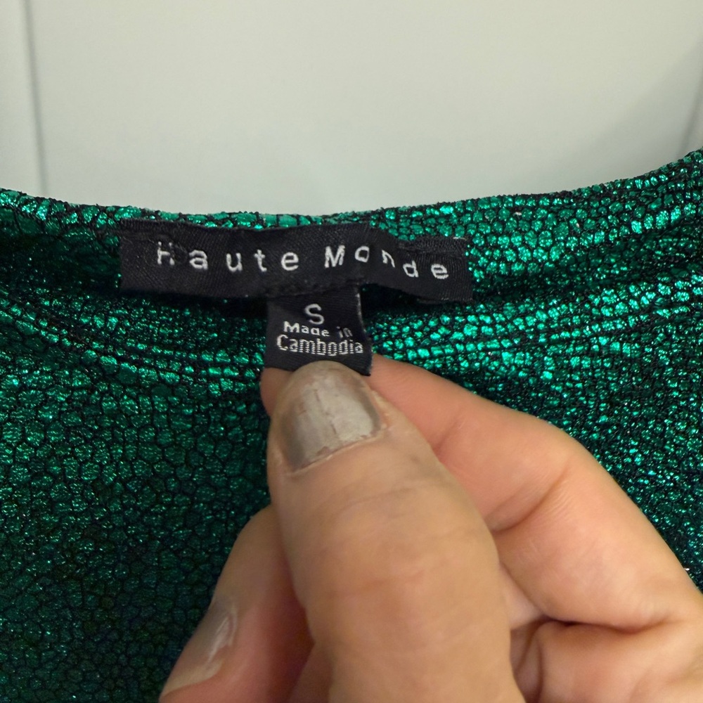 Haute Monde Shimmering Green bodycon midi Dress nwt - Picture 4 of 8